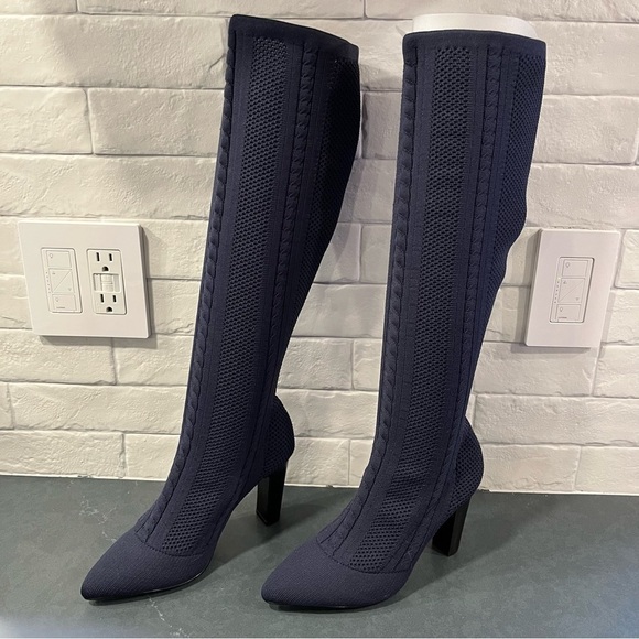 Charles by Charles David sz 5 David navy cable knit tall pull on sock boots - Picture 2 of 15